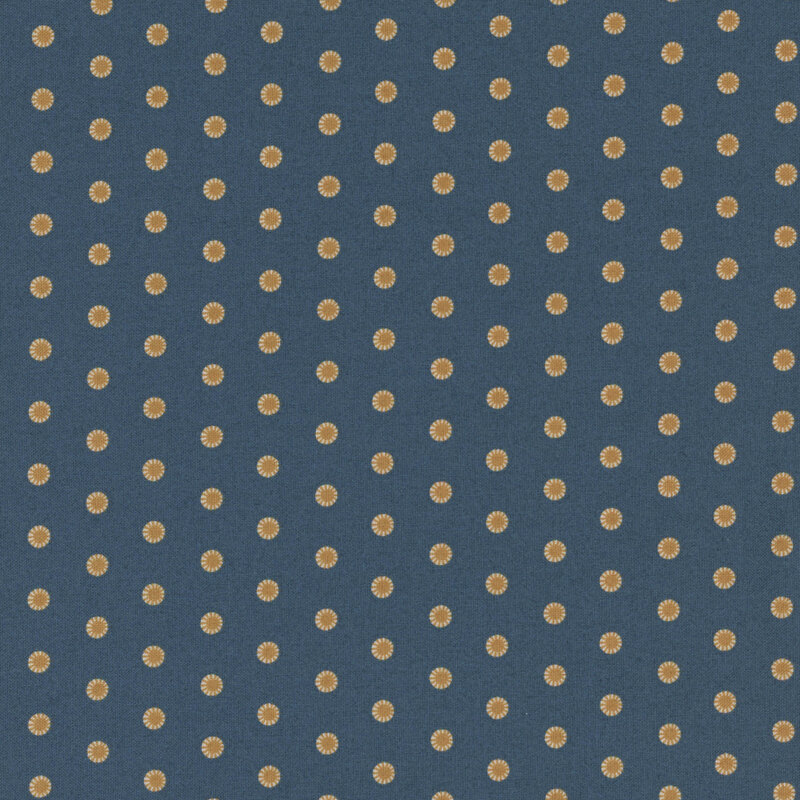 Navy fabric with small yellow polka dots.