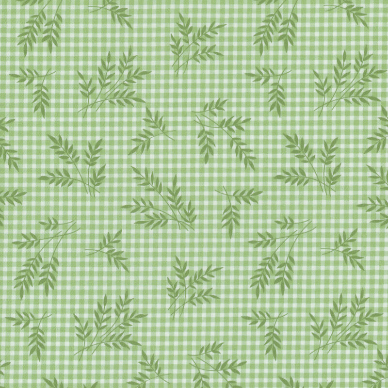 Light green gingham fabric, featuring scattered darker green wheat sprigs