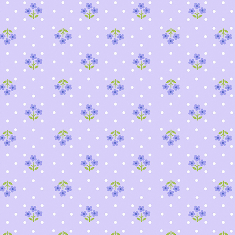 lovely pale purple fabric, featuring small white polka dots and alternating rows of three violet flower bundles