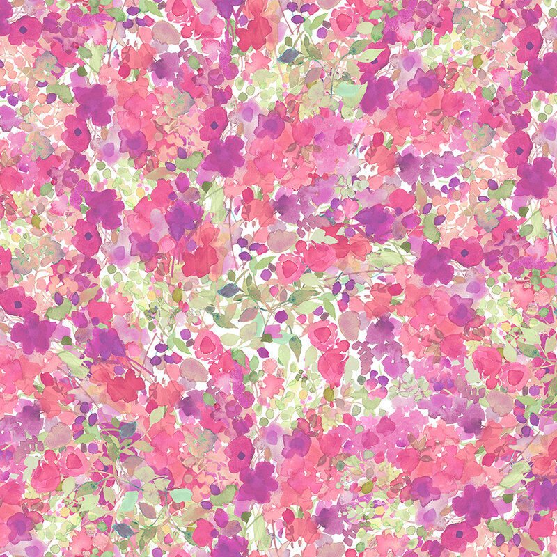 Pink and purple petals and abstract florals on a light background.