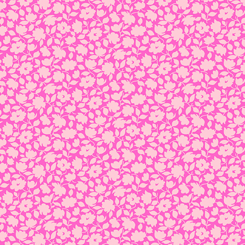 beautiful vibrant fuchsia fabric, featuring light pink packed together floral silhouettes