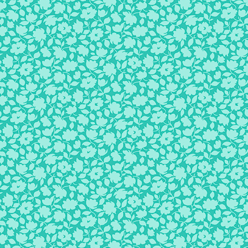 beautiful teal fabric, featuring light turquoise packed together floral silhouettes