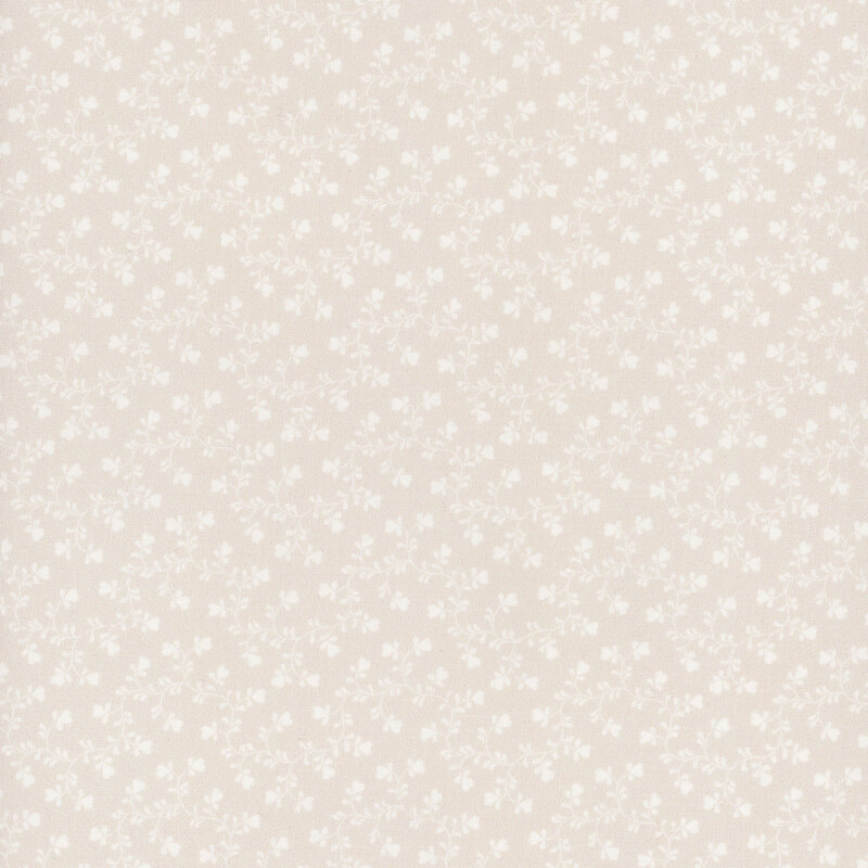 Cream fabric, featuring white winding vines with little white heart shaped flowers