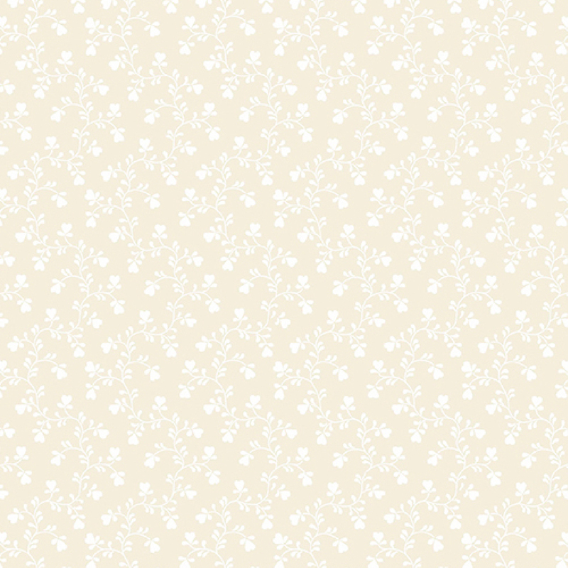 gorgeous light sand fabric, featuring white winding vines with little white heart shaped flowers