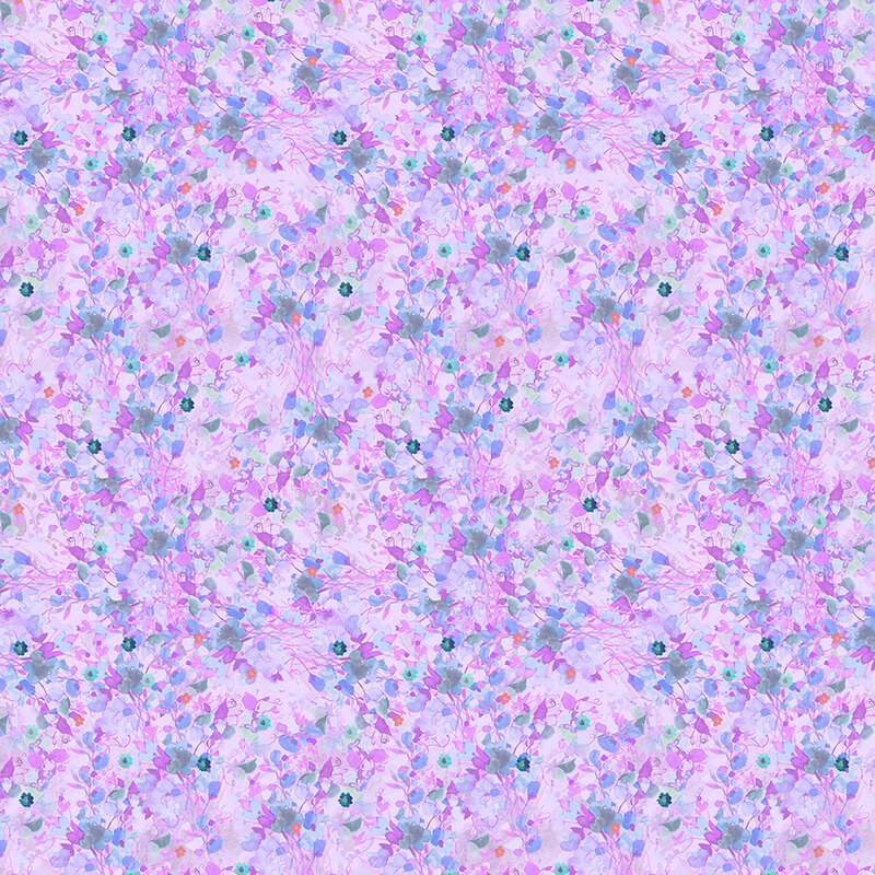 Light purple fabric with blue leaves and tiny pink flower details.