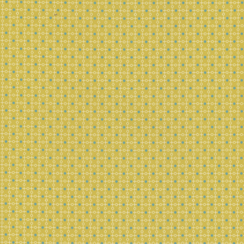 Pear green fabric, featuring a geometric grid pattern of thin white lines and dots