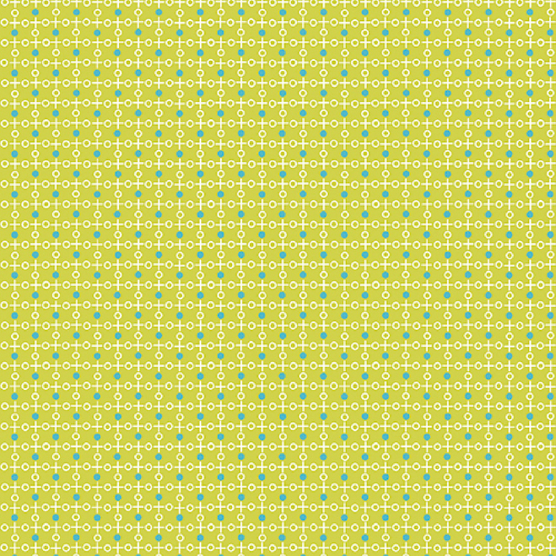 beautiful spring green fabric, featuring a geometric grid pattern of thin white lines with white circle outlines and teal dots on the midpoint of each grid