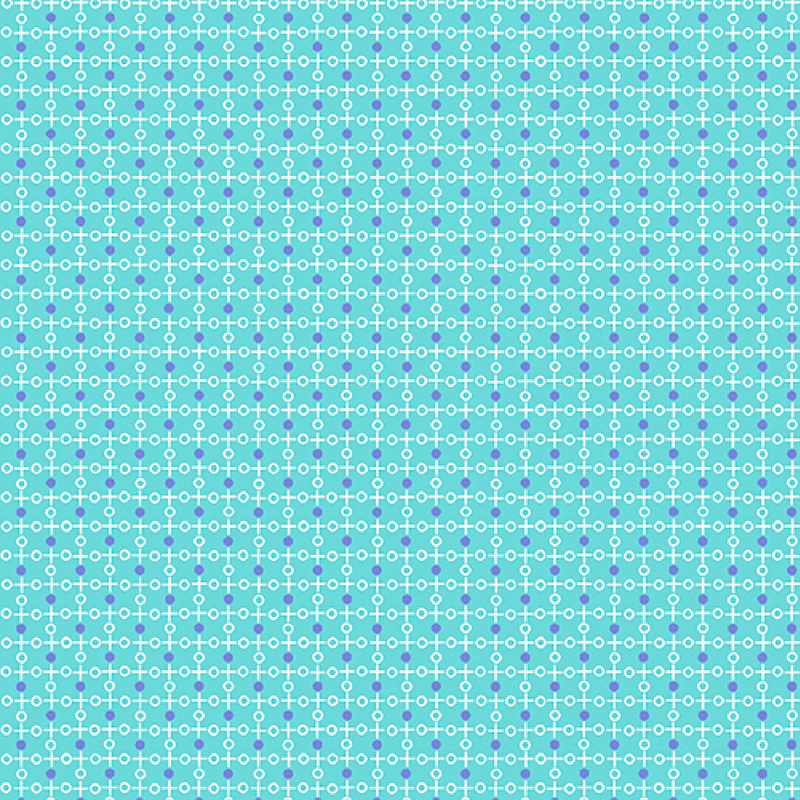 beautiful turquoise fabric, featuring a geometric grid pattern of thin white lines with white circle outlines and blue dots on the midpoint of each grid