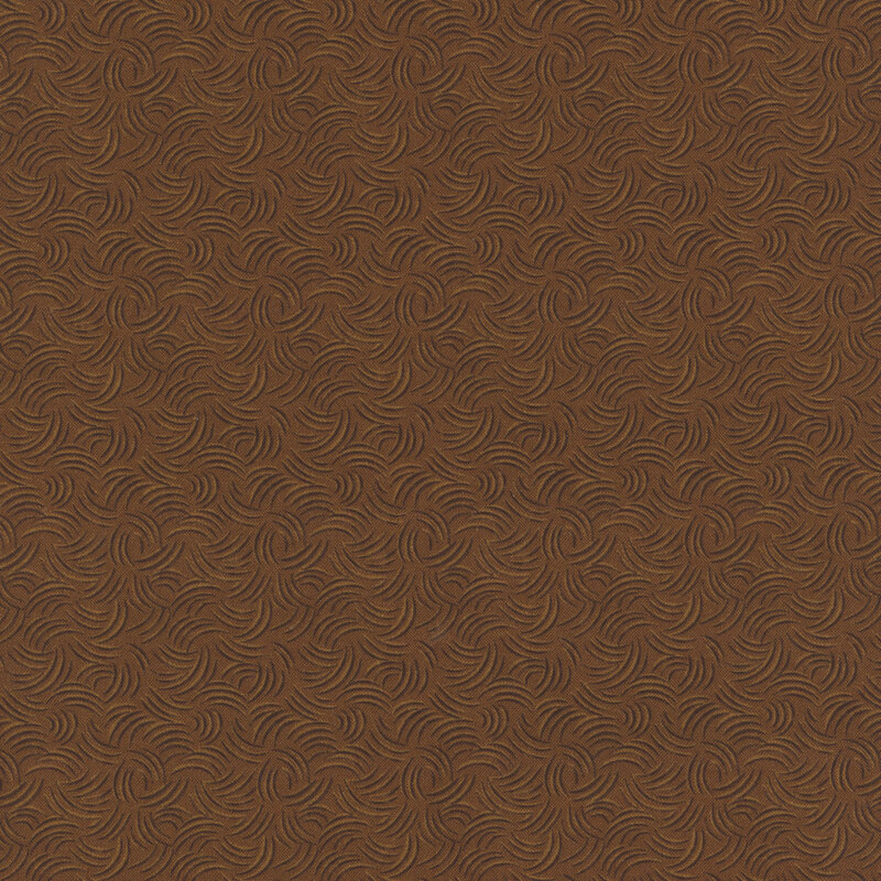 Brown fabric with tonal curved lines all over