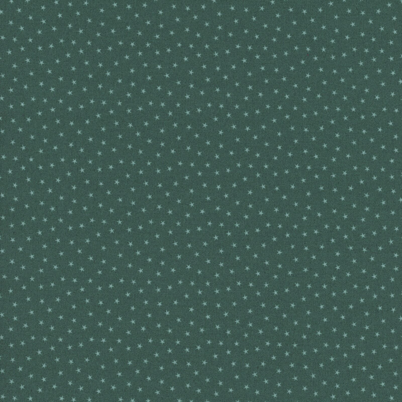 Teal fabric with a pattern of tiny stars in a row