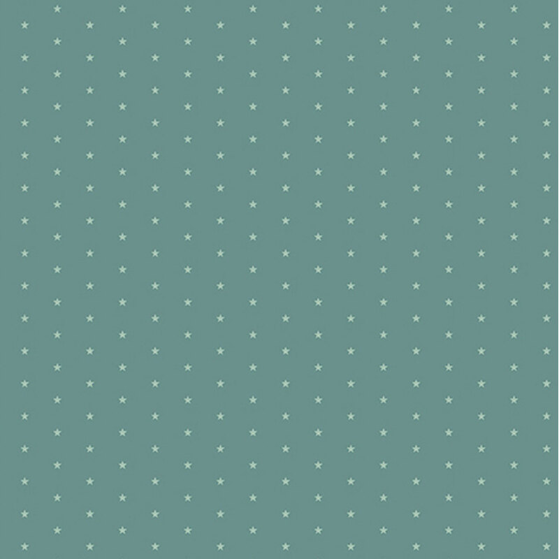 Dusty teal fabric with a pattern of tiny stars in a row