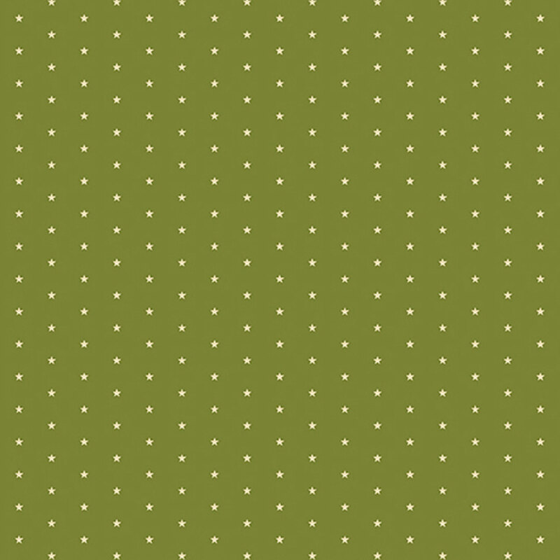 Olive green fabric with a pattern of tiny stars in a row