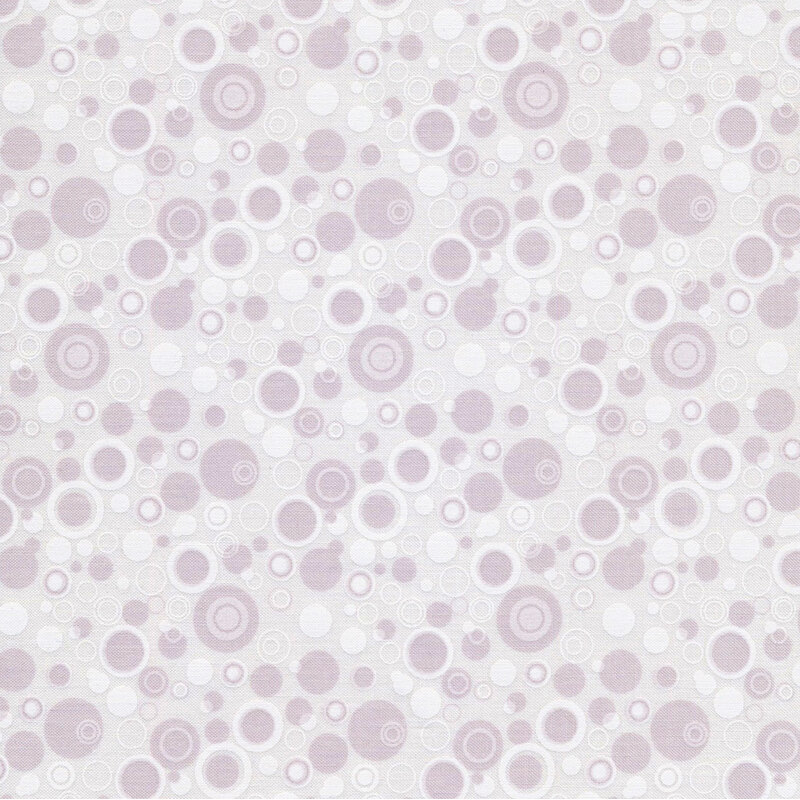 white fabric with light mauve purple dots that look like bubbles
