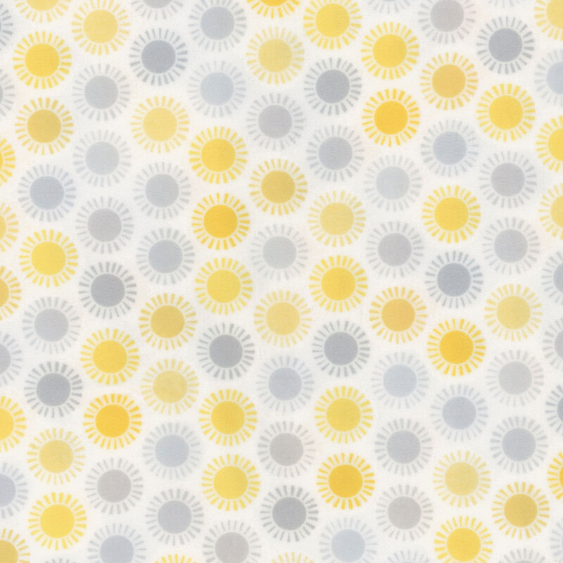white fabric featuring yellow and gray suns