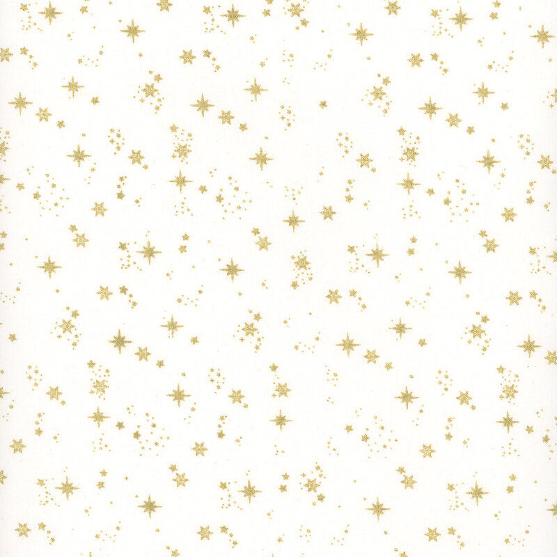 Off White fabric with gold metallic stars scattered all over.