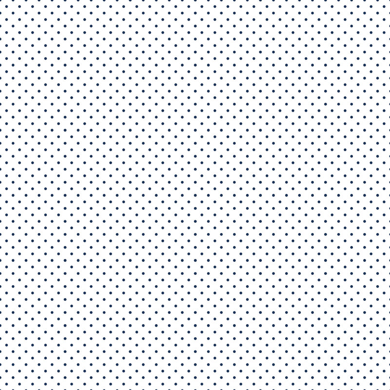 Digital render of a white fabric with navy blue polka dots.