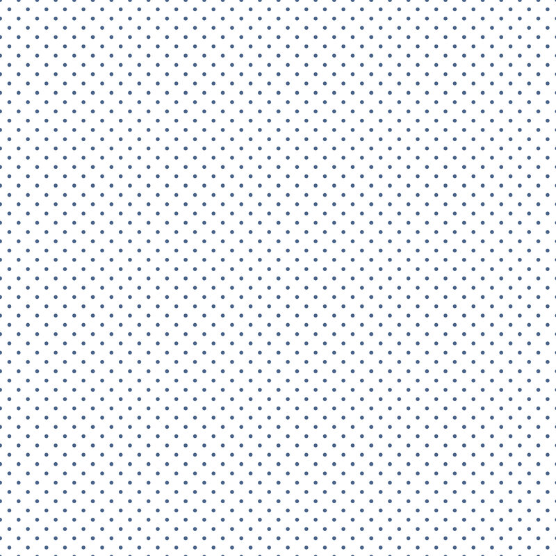 Digital render of a white fabric with cadet blue polka dots.