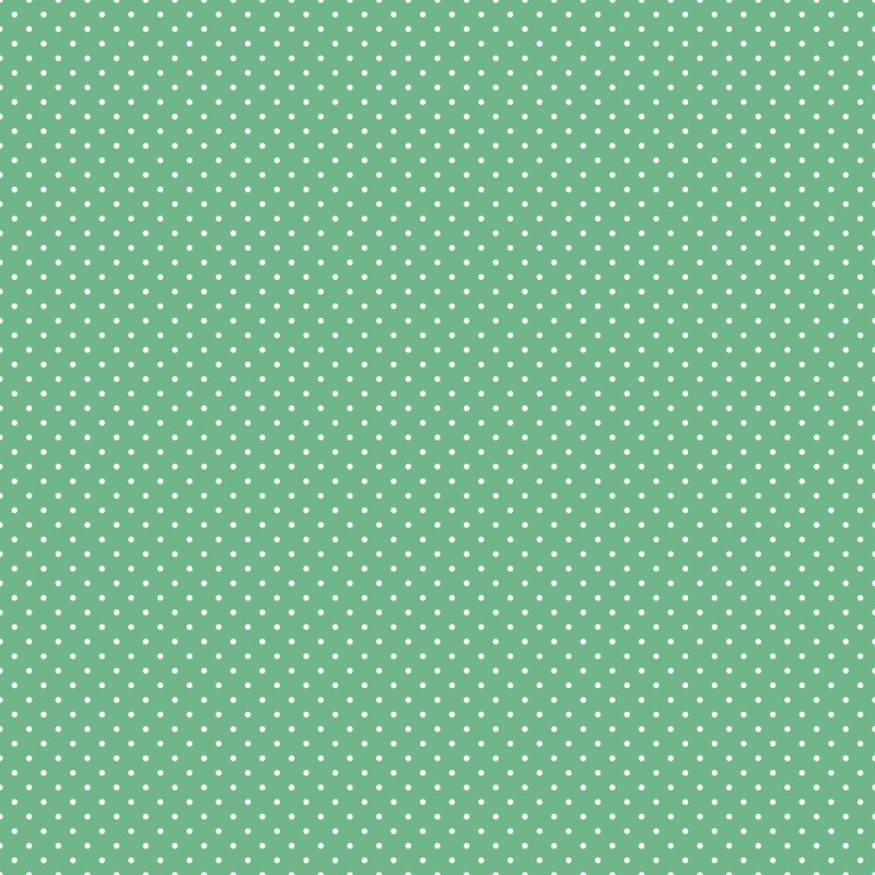 Digital render of a green fabric with white polka dots.