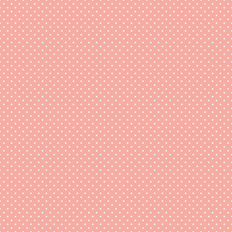 Digital render of a peachy fabric with white polka dots.