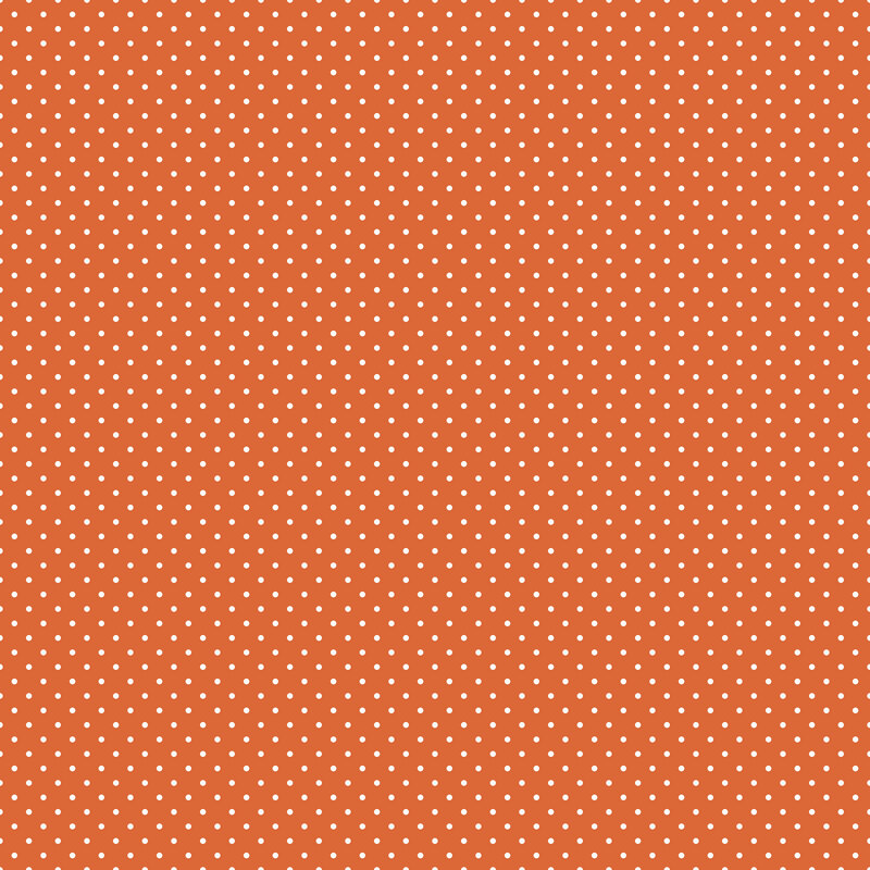 Digital render of a pumpkin orange fabric with white polka dots.