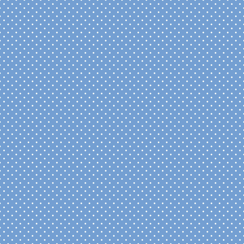 Digital render of a soothing blue fabric with white polka dots.