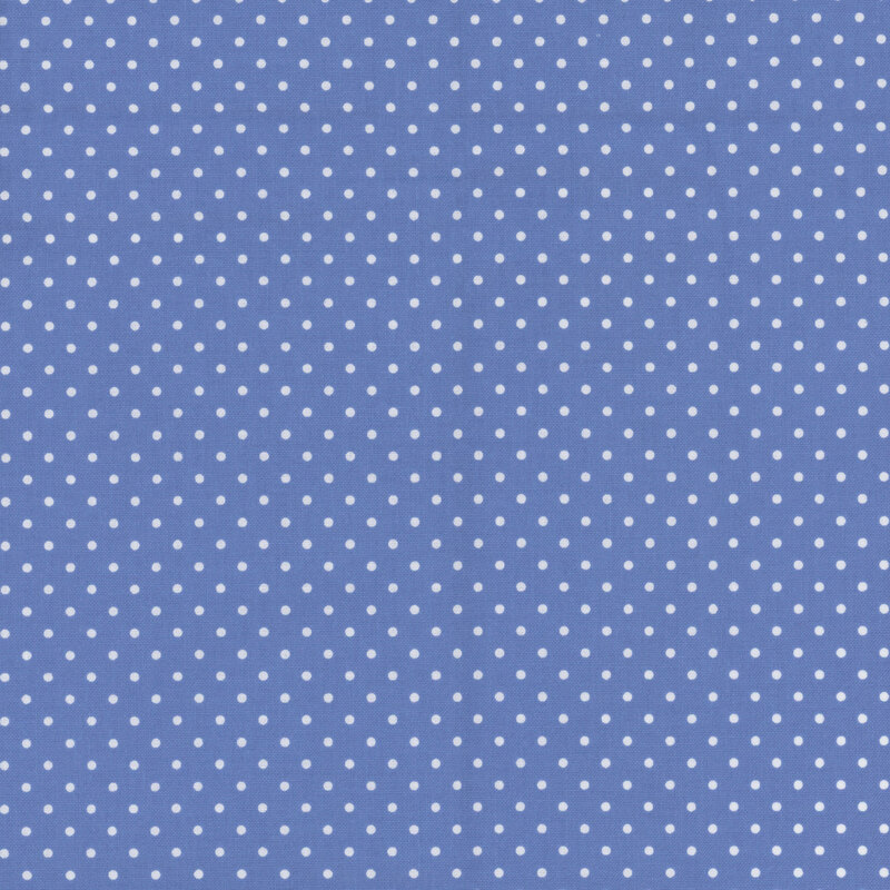 8x8 scan of a soothing blue fabric with white polka dots.