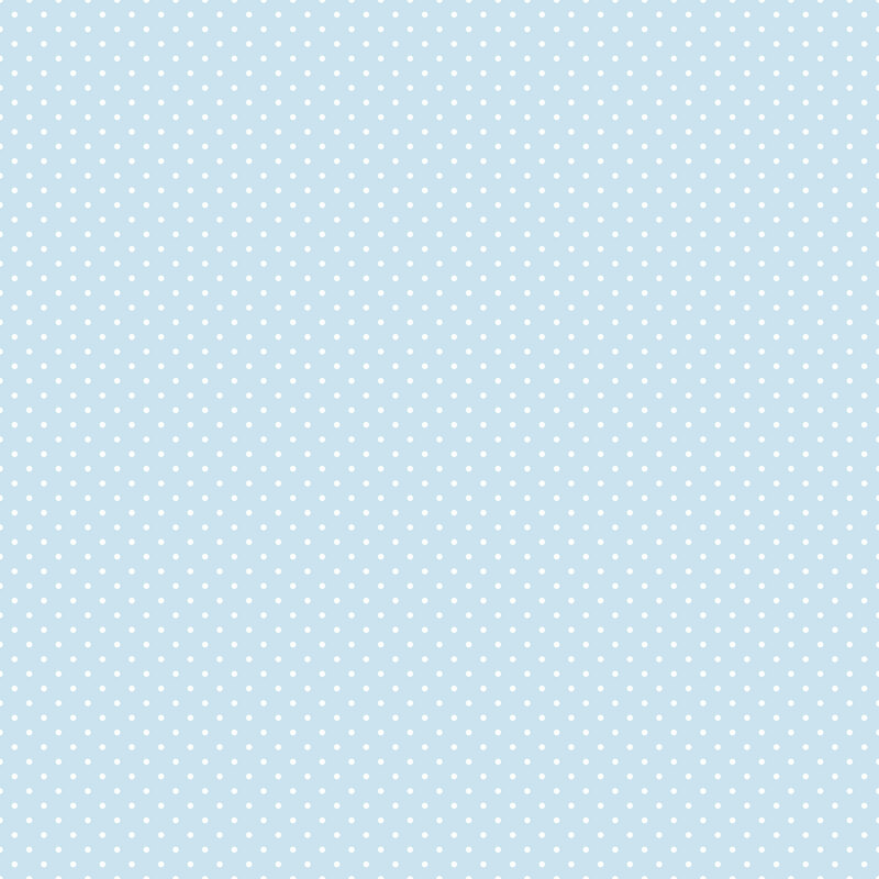 Digital render of a baby blue fabric with white polka dots.