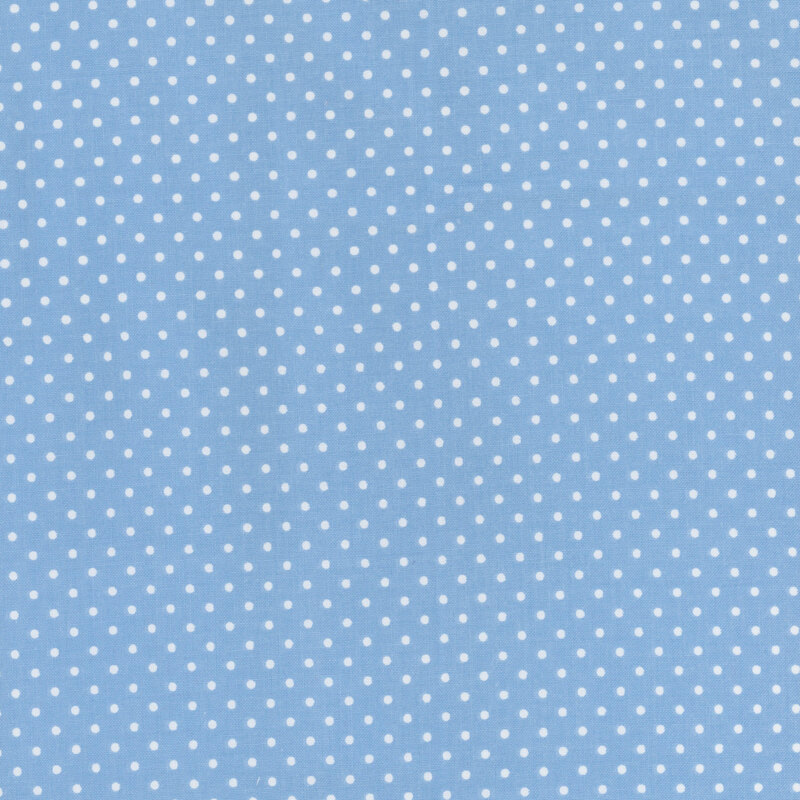 Sky blue fabric with white polka dots.