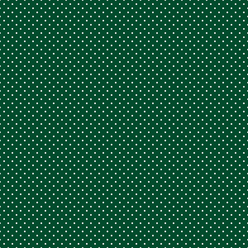 Digital render of an evergreen fabric with white polka dots.