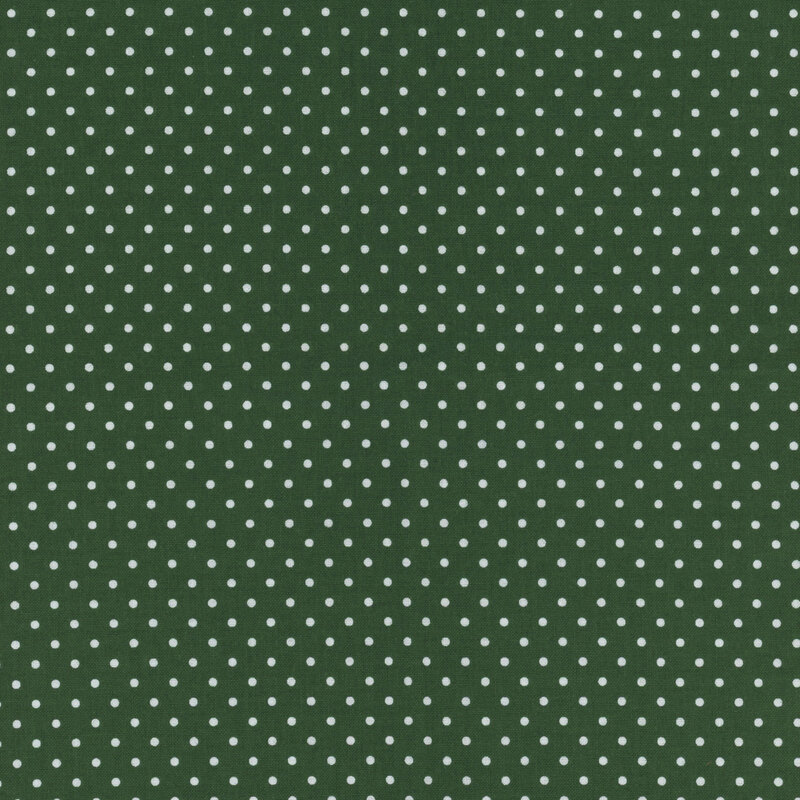 Evergreen fabric with white polka dots.