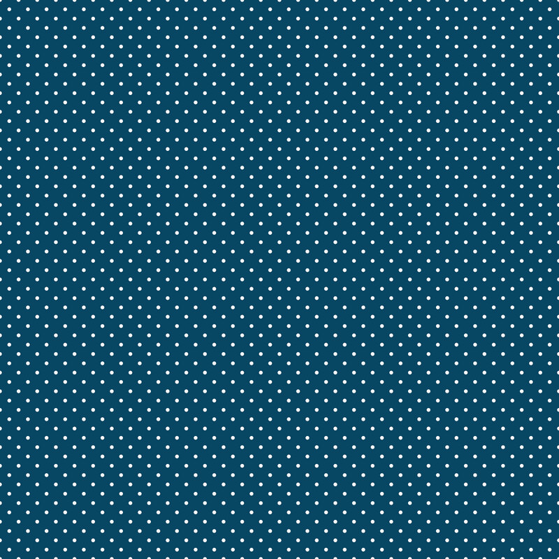Digital render of a deep navy blue fabric with white polka dots.
