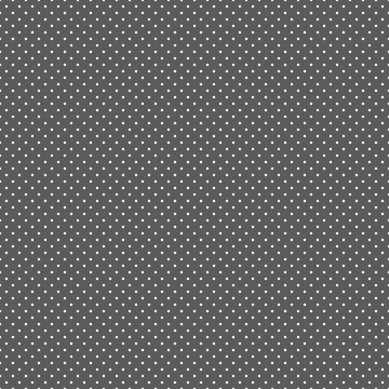 Digital render of a smoky gray fabric with white polka dots.