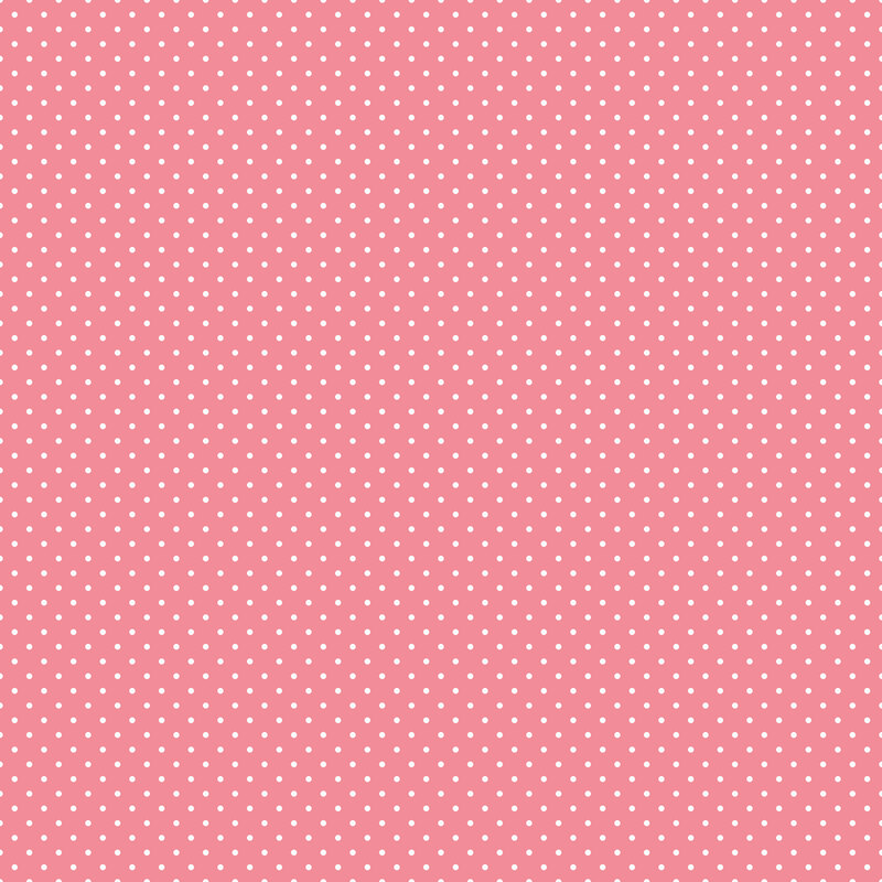 Digital render of a bubblegum pink fabric with white polka dots.