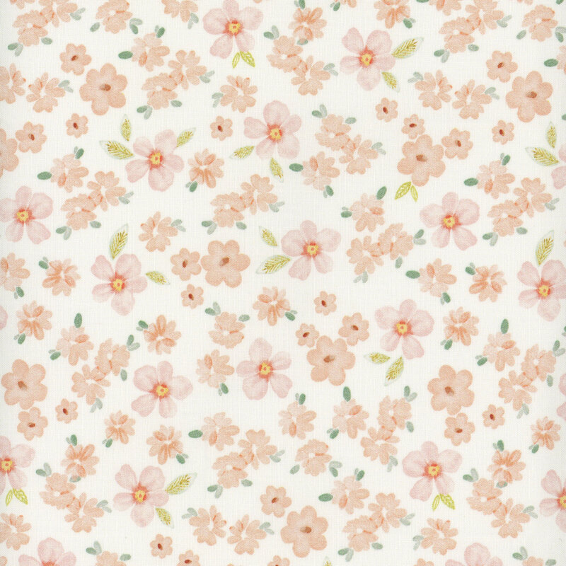 cream fabric scattered with pink flowers