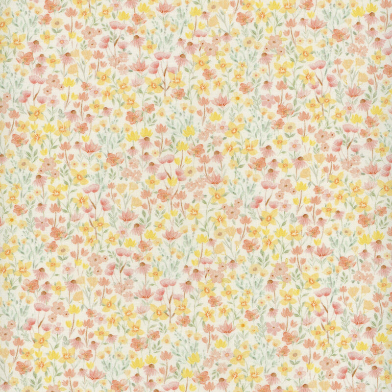 cream fabric filled with colorful wildflowers
