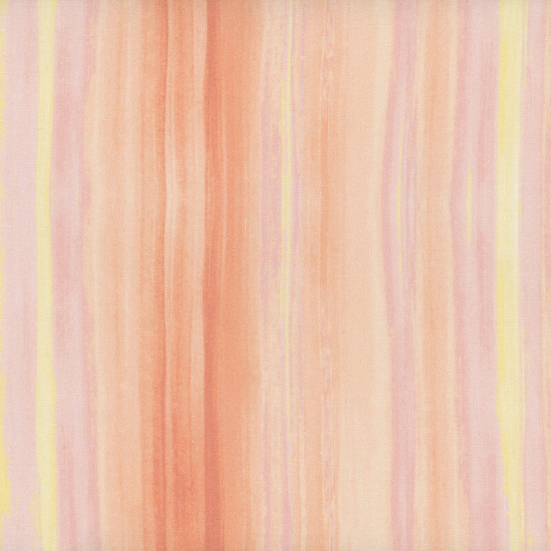 fabric featuring vertical watercolor stripes in pink, peach, and yellow