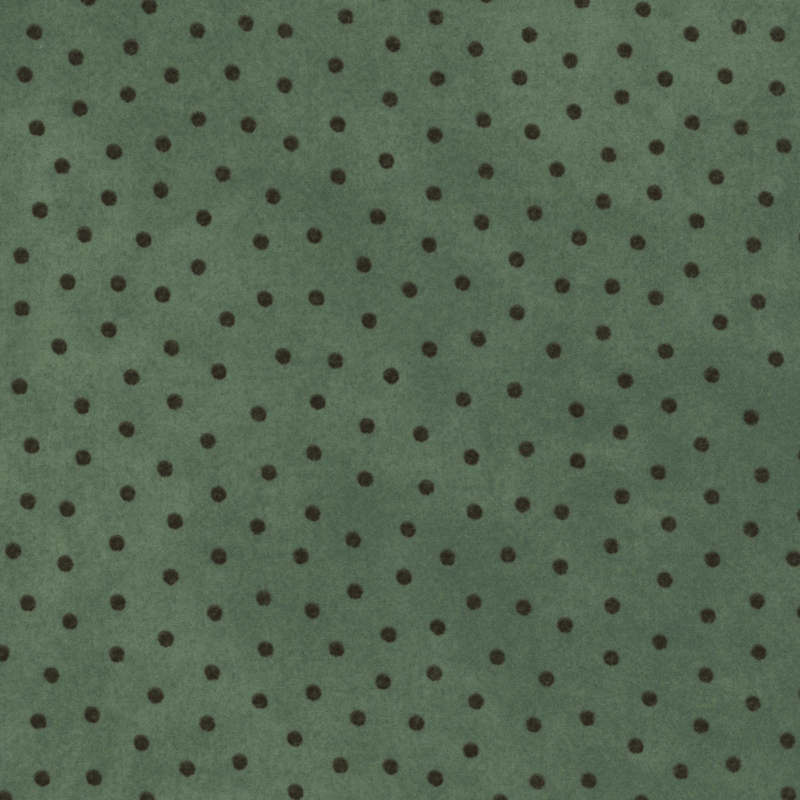 muted teal mottled flannel fabric with black polka dots