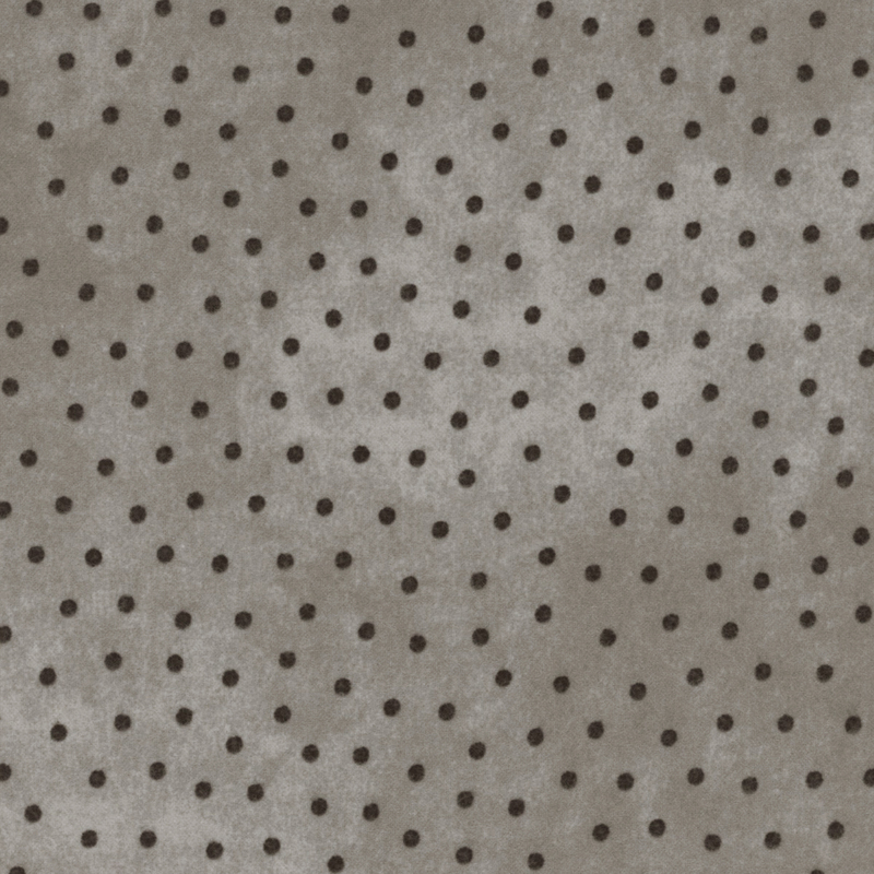 grey mottled flannel fabric with black polka dots