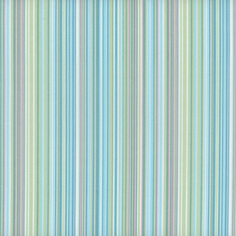 Striped pattern of alternating widths of blues, greens, and pinks.