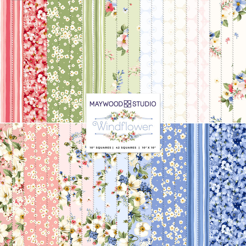 Collage image of fabrics included in the Windflower collection