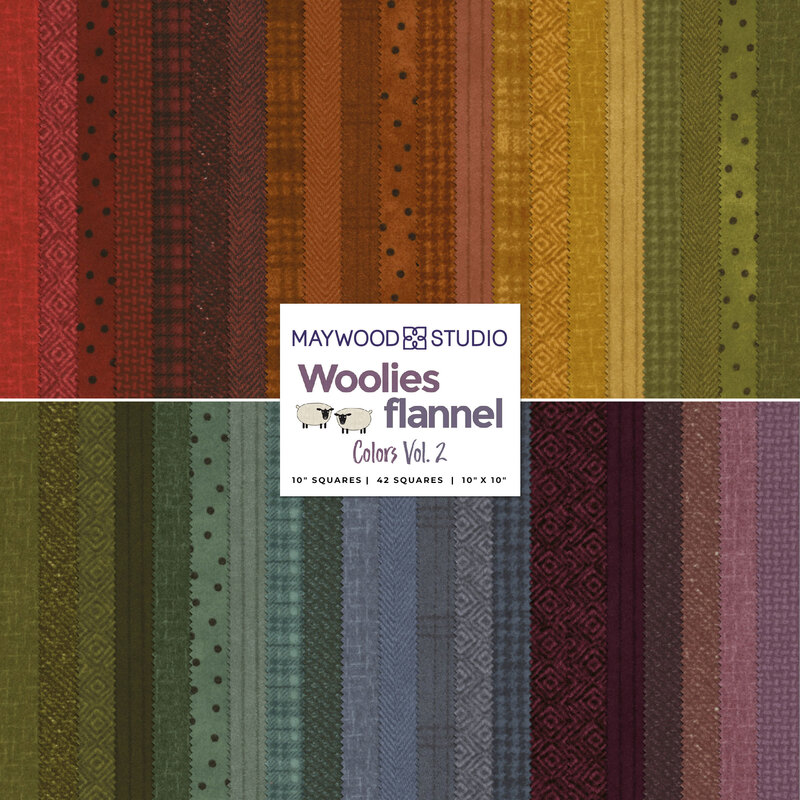 collage of Woolies Flannel - Colors Vol. 2 flannel fabrics in a rainbow of colors