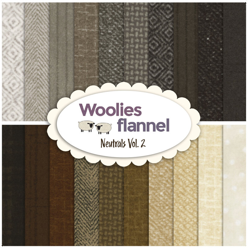 collage of fabrics in the Woolies Flannel Vol 2. Neutrals fat quarter set