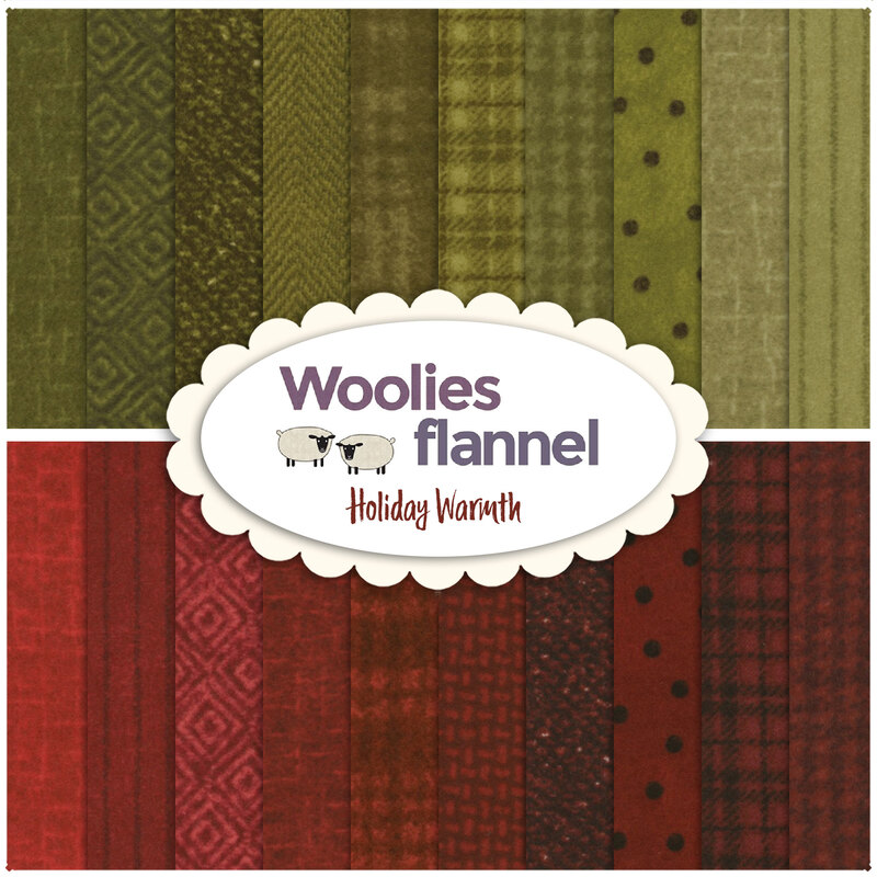 collage of fabrics in the Woolies Flannel Holiday Warmth fat quarter set