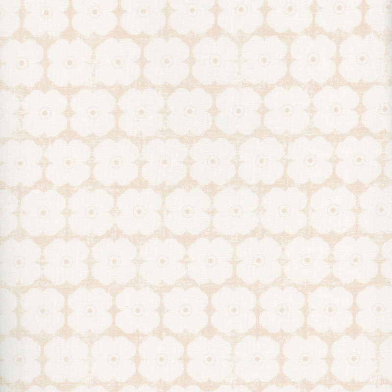 Ecru fabric featuring large, minimalist tonal flowers in rows.