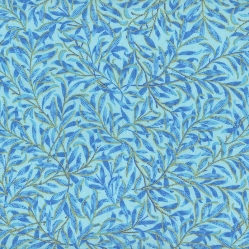 Aqua fabric featuring leaves