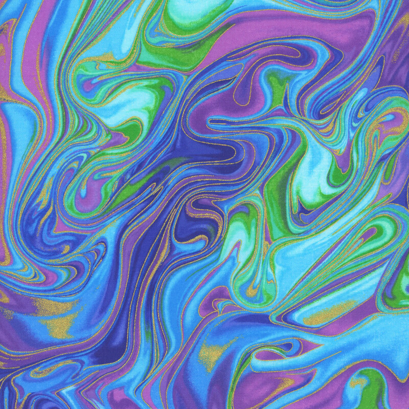 fabric featuring a swirly paint design in vibrant colors