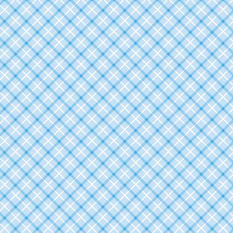 Blue and white diagonal plaid fabric