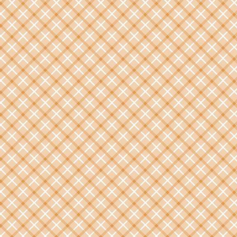 peach, brown and white diagonal plaid fabric