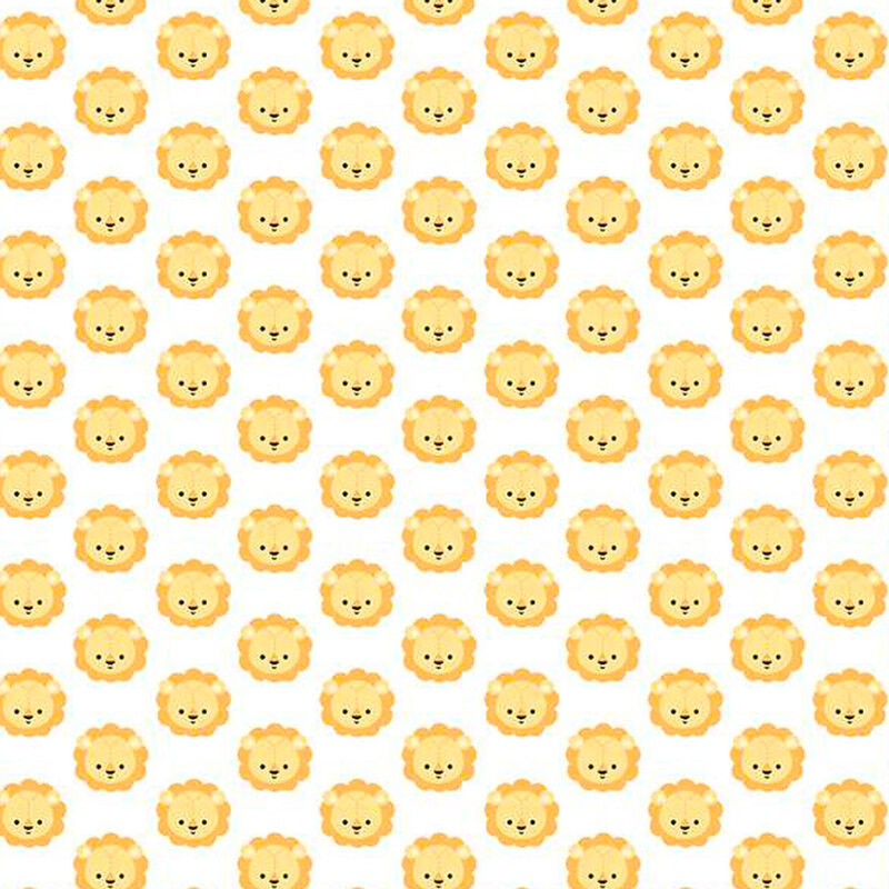 White fabric with small yellow lion heads in rows all over