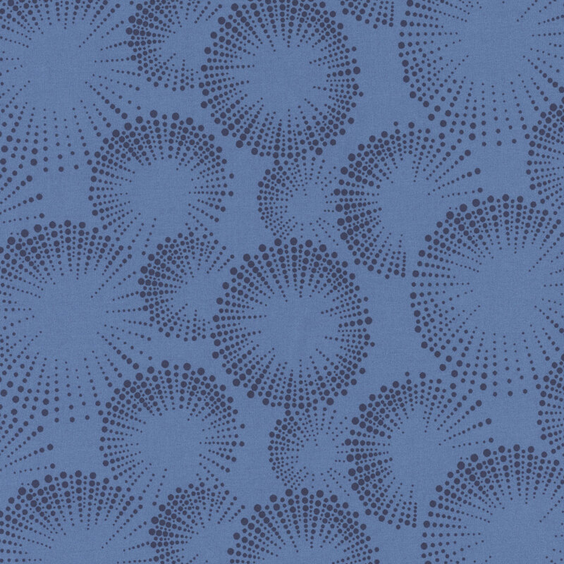 Blue fabric with dotted fireworks in a dark indigo.